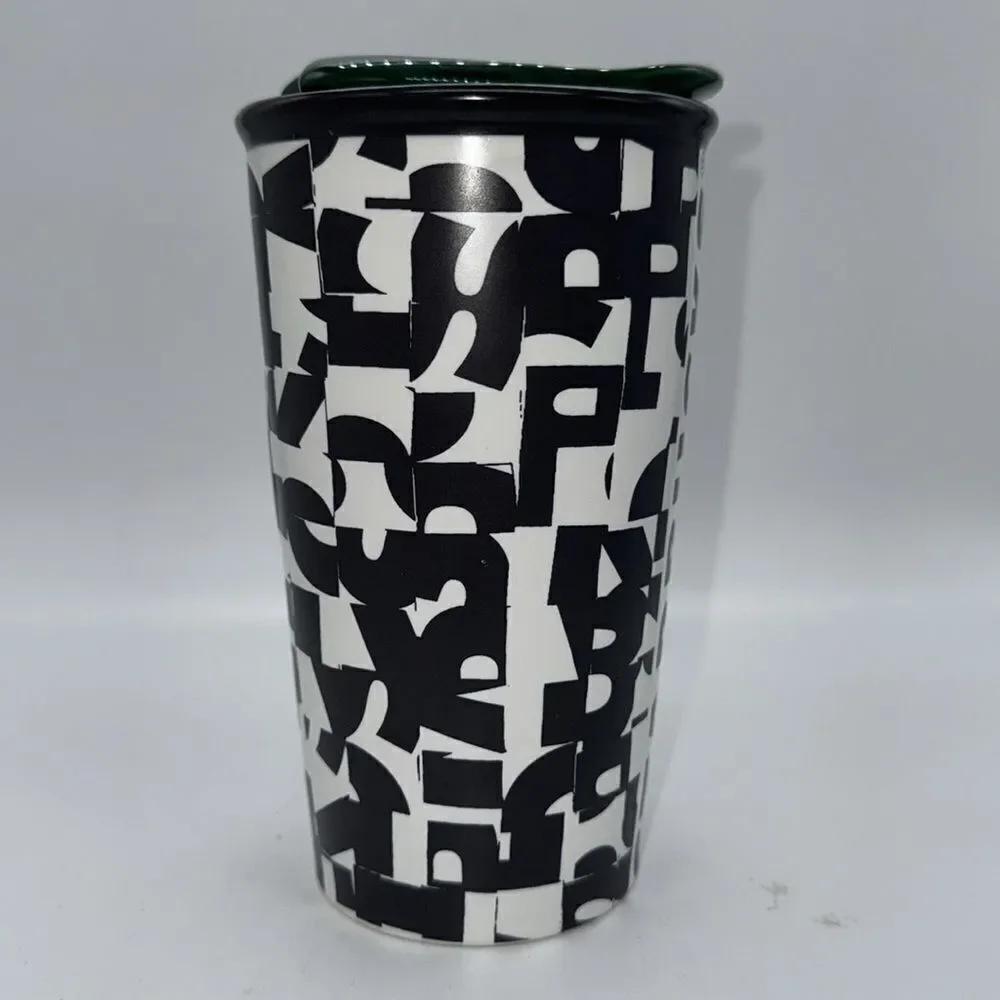 Starbucks Abstract Letter Graffiti Ceramic Tumbler Traveler Mug 10oz